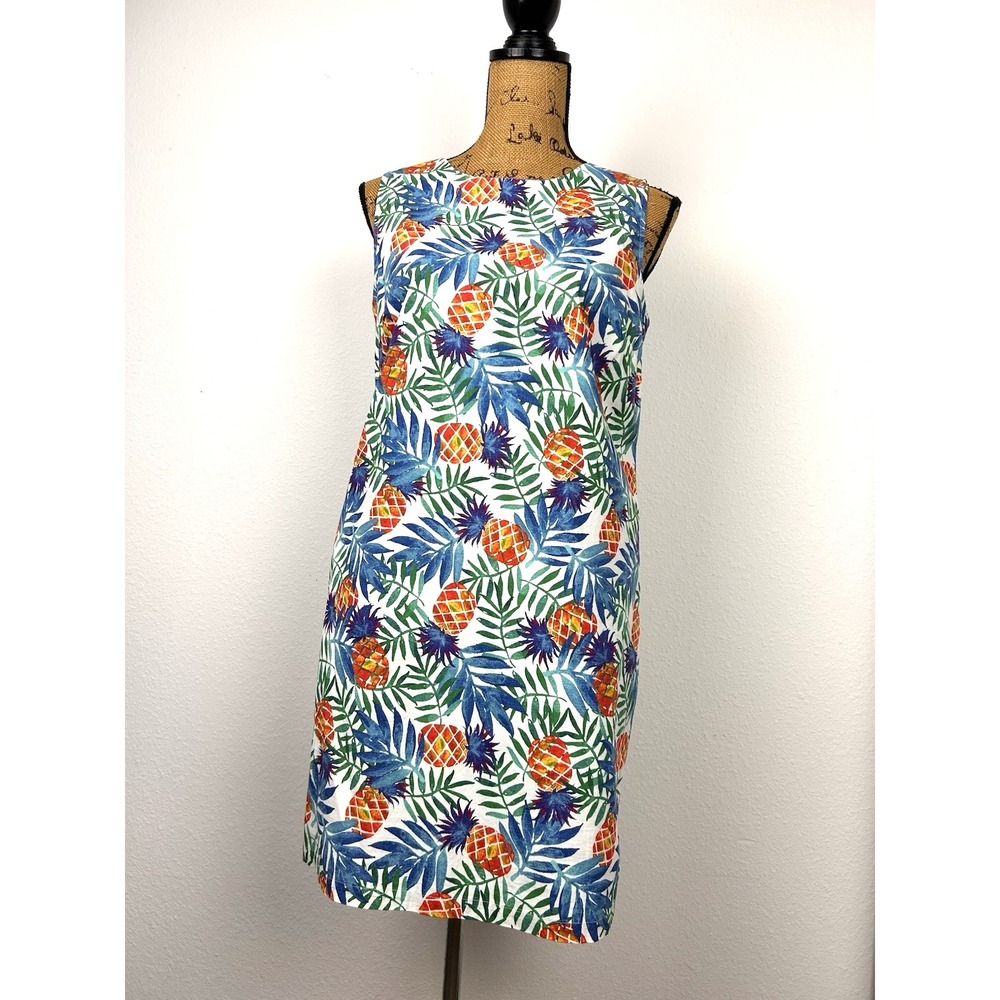 Anthropologie Tabitha Webb Dress Womens 8 Pineapple‎ Print Red Blue White Sheath